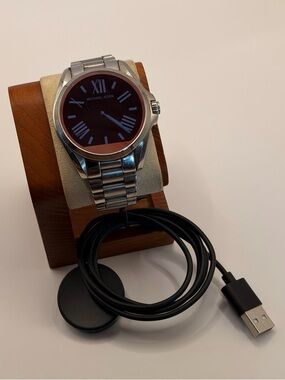 Michael Kors Silver Stainless Steel Smartwatch with Black Dial and Link Bracelet
